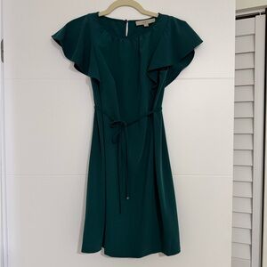 LOFT Teal Mini Dress with Ruffle Sleeves